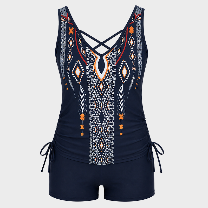 ⏰LAST DAY 50% OFF -Women's Tummy Control Tankini Set with Built-In Bra – Flattering Boho Swimwear with Shorts