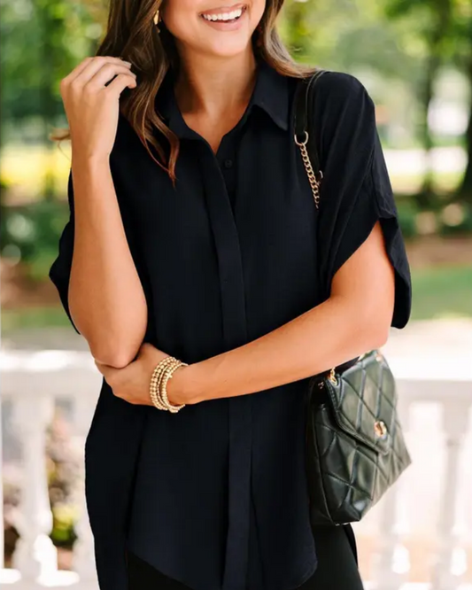 Short Sleeve Solid Color Casual Loose Fit Shirt