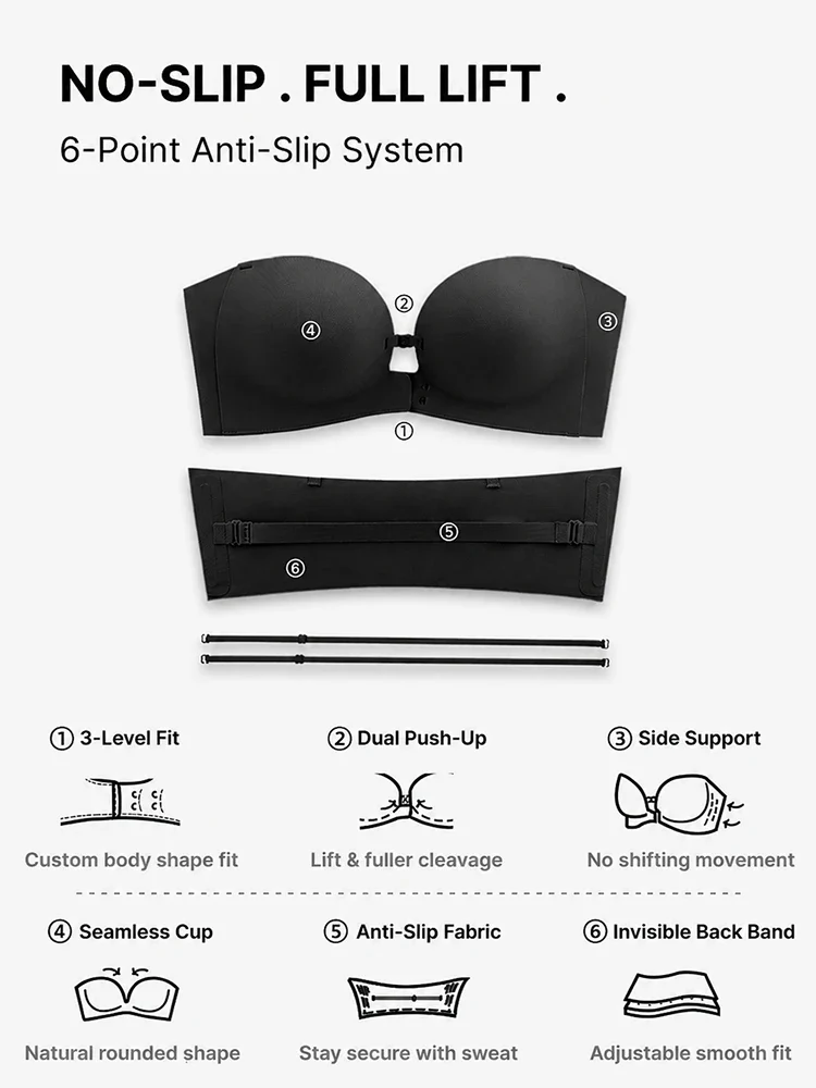 Women's Strapless Front Closure Push-Up Bra