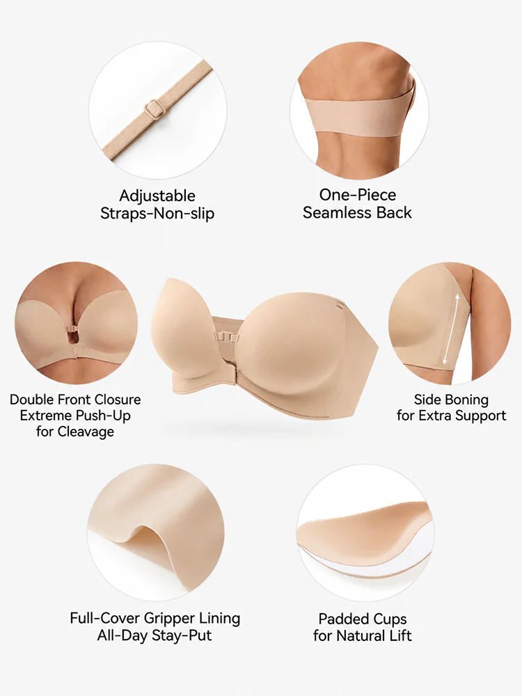 Women's Strapless Front Closure Push-Up Bra