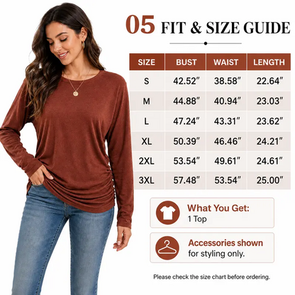 Womens Long Sleeve Shirts Ruched Hem Fall Tops