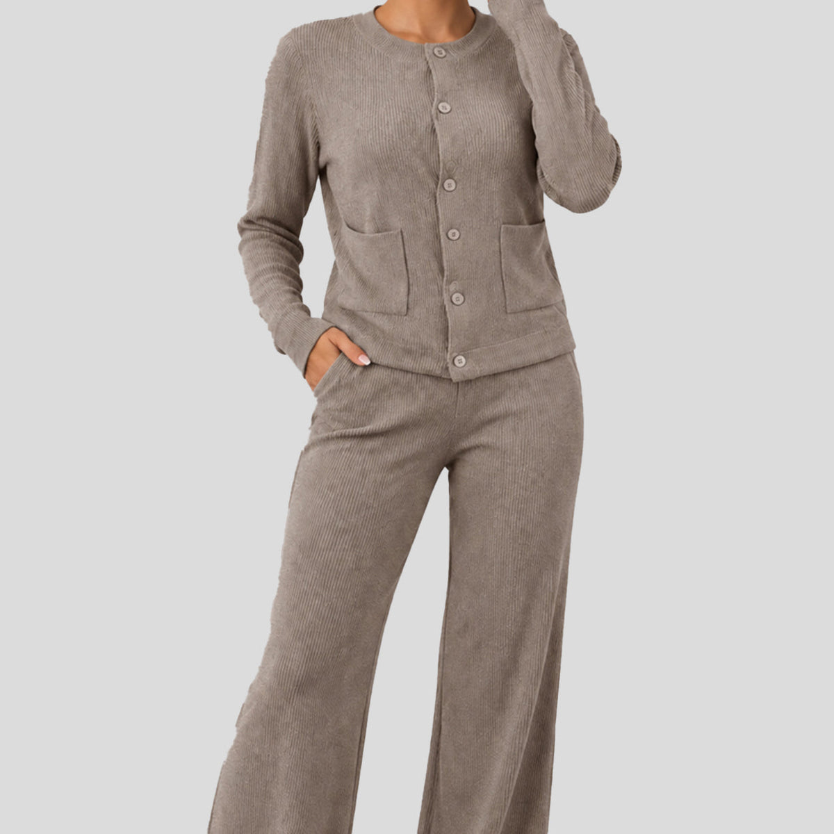 Women's Casual Knit Sweater Set Round Neck Wide Leg Pants