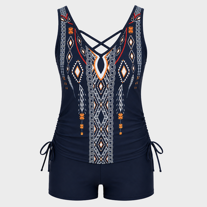 ⏰LAST DAY 50% OFF -Women's Tummy Control Tankini Set with Built-In Bra – Flattering Boho Swimwear with Shorts