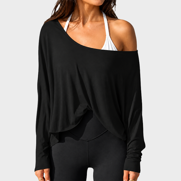 Women's Oversized Off Shoulder Batwing Sleeve Stretchy Gym Top