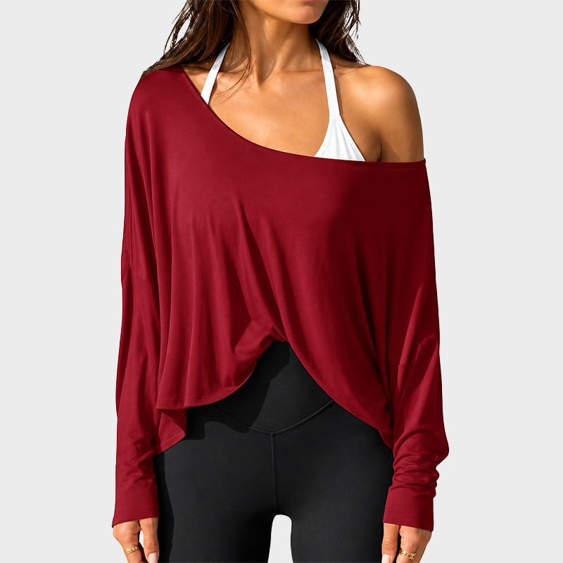 Women's Oversized Off Shoulder Batwing Sleeve Stretchy Gym Top