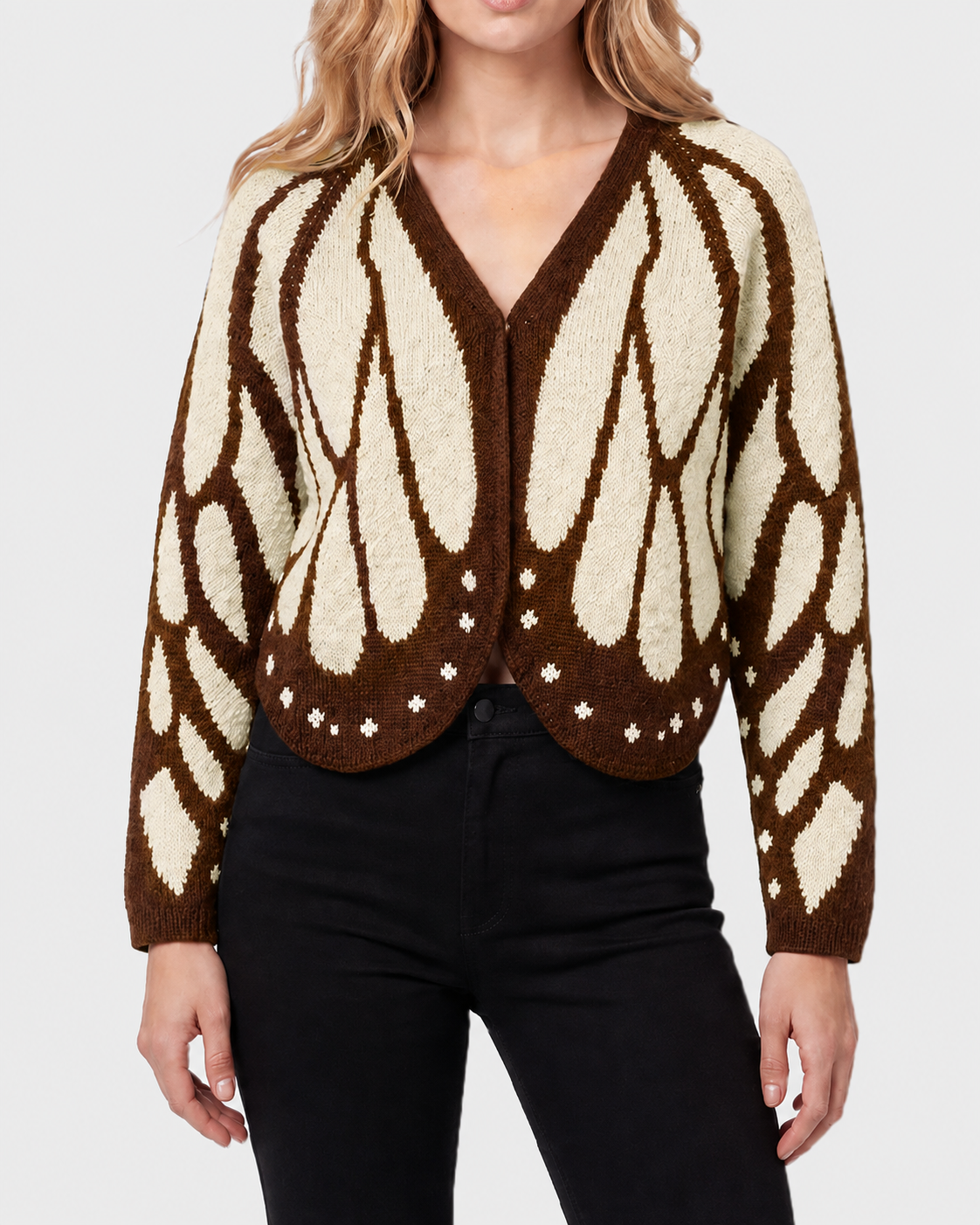 Butterfly-Wing Open-Front Knit Cardigan