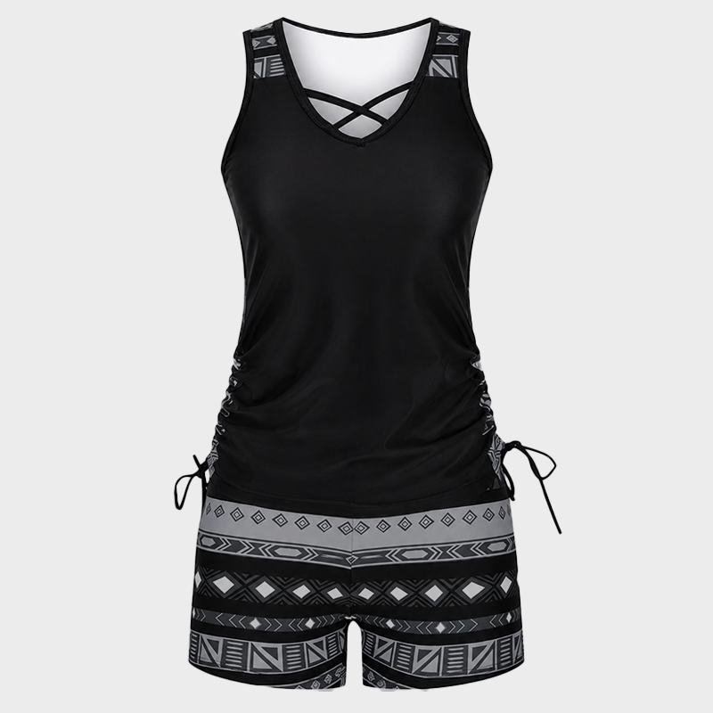 ⏰LAST DAY 50% OFF -Women's Tummy Control Tankini Set with Built-In Bra – Flattering Boho Swimwear with Shorts