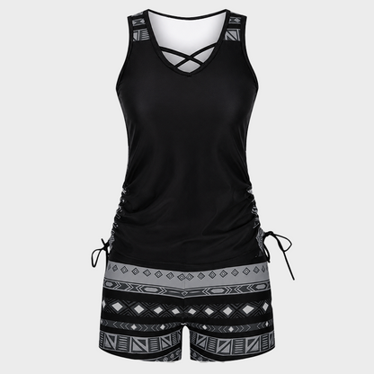 ⏰LAST DAY 50% OFF -Women's Tummy Control Tankini Set with Built-In Bra – Flattering Boho Swimwear with Shorts