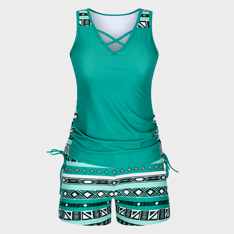⏰LAST DAY 50% OFF -Women's Tummy Control Tankini Set with Built-In Bra – Flattering Boho Swimwear with Shorts