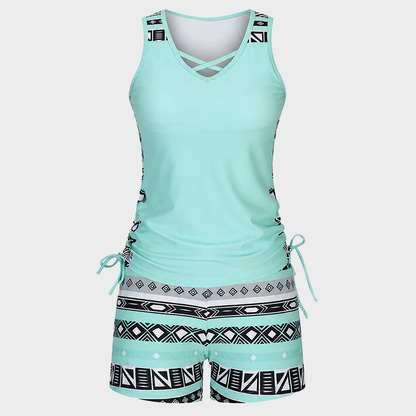 ⏰LAST DAY 50% OFF -Women's Tummy Control Tankini Set with Built-In Bra – Flattering Boho Swimwear with Shorts
