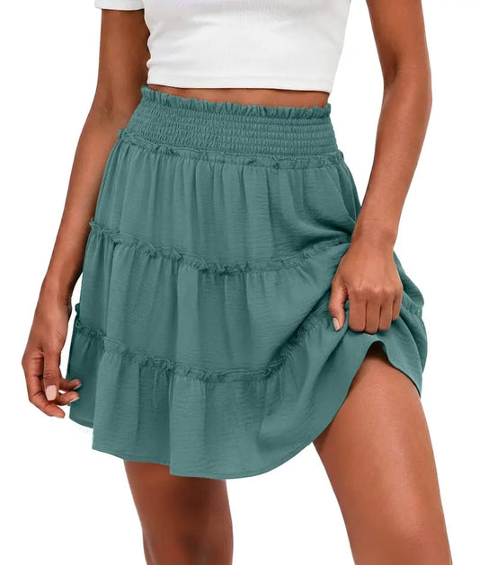 55K+ SOLD!✨🔥Women's Boho Floral Skorts, Flowy Tiered Ruffle Elastic-Waist Bottoms with Built-in Shorts and Pockets, Casual Style