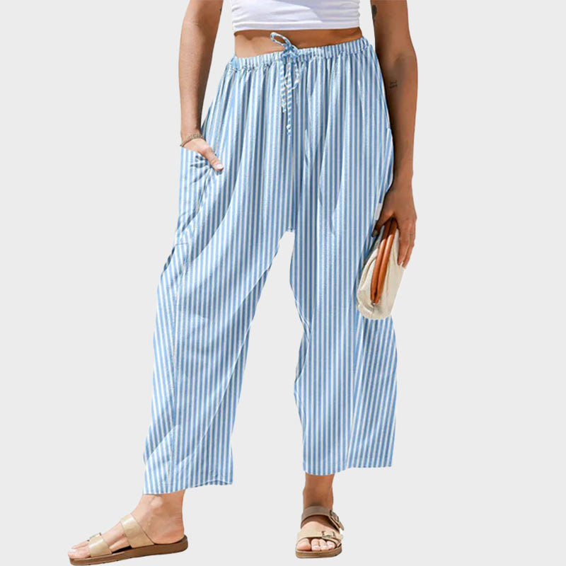 Womens Wide Leg Gingham Striped Plaid Pants