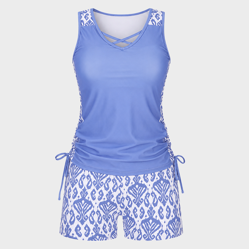 ⏰LAST DAY 50% OFF -Women's Tummy Control Tankini Set with Built-In Bra – Flattering Boho Swimwear with Shorts
