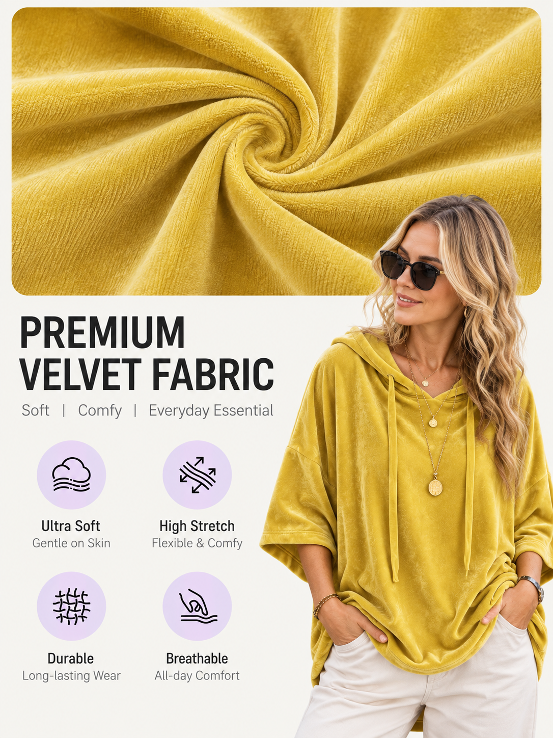 Soft velour fabric of the Cozy Bear Hoodie