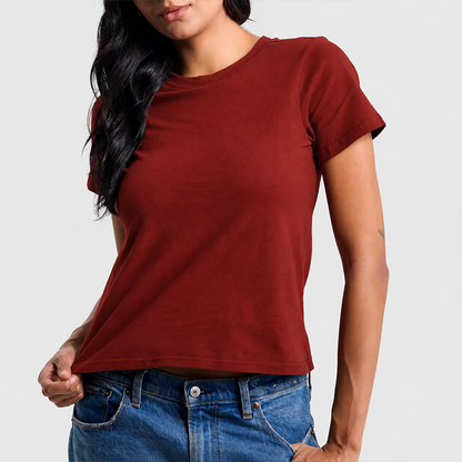 Womens Cotton Tee Boxy Crew Neck with Built in Bra