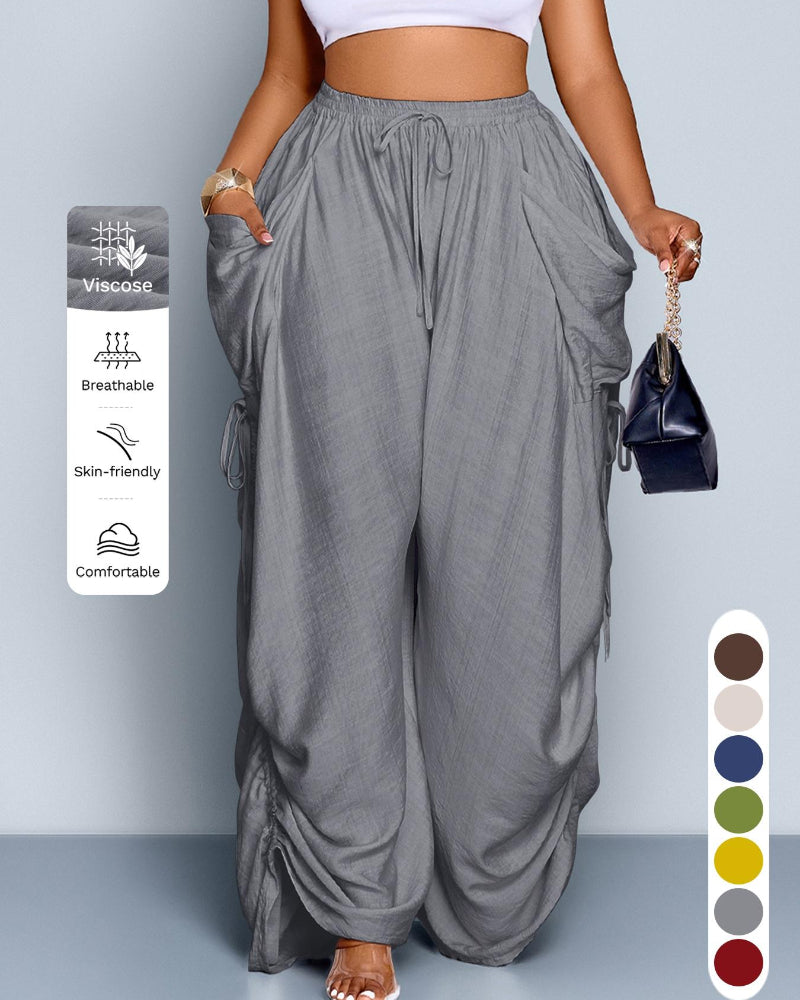 Women's Casual Loose-Fit Wide Leg Pants, All-Season Woven Fabric, Daily Commute