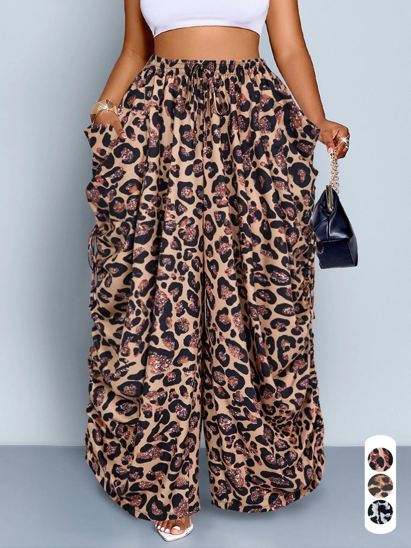 Women's Casual Loose-Fit Wide Leg Pants, All-Season Woven Fabric, Daily Commute