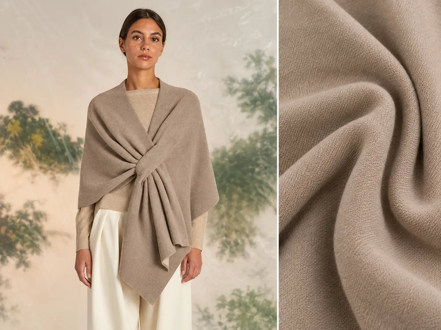The Fleece Drape Shawl styled over outerwear