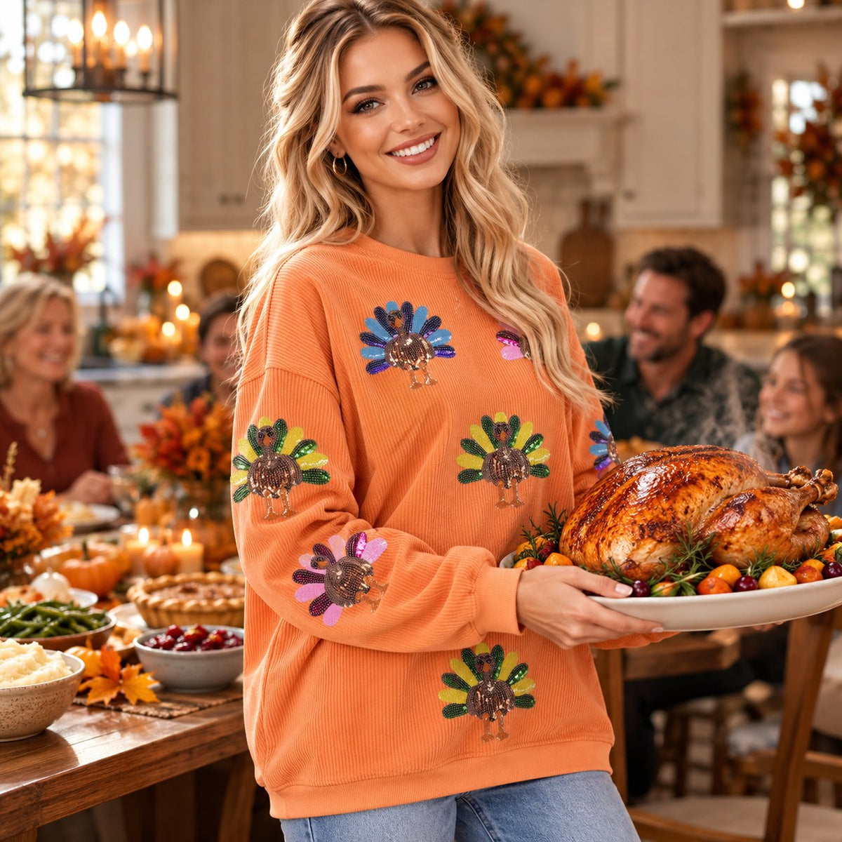 ✨Thanksgiving Sequin Turkey Sweatshirt | Family Holiday Outfit