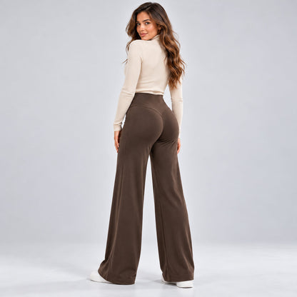 Women's High-Waisted Butt-Lifting Fleece-Lined Wide-Leg Pants